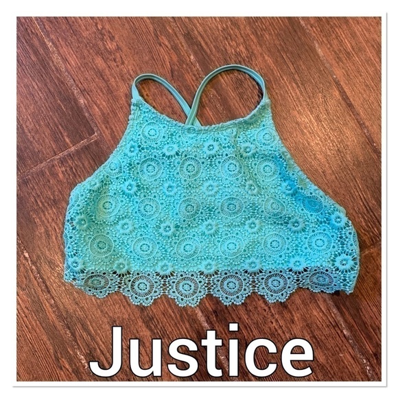 JUSTICE Teal Crochet Bikini Top size 16 - Picture 1 of 5